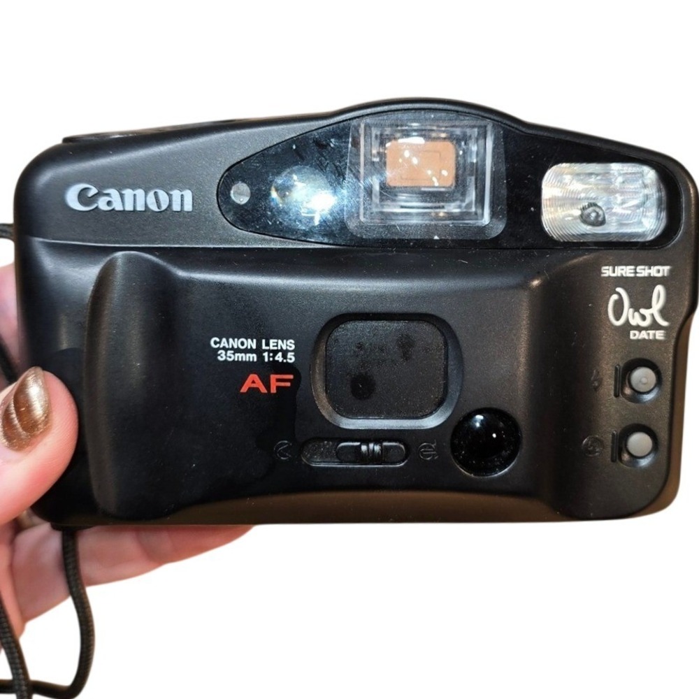 Canon Sure Shot Owl Camera AF-7 35mm 1:4.5 WITH FILM - FOR PARTS